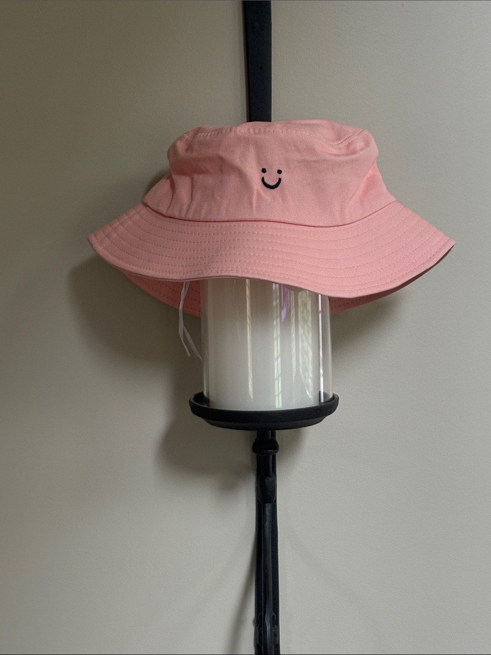 Kids Pink Smiley Bucket Hat - Adjustable Soft Cotton Sun Hat